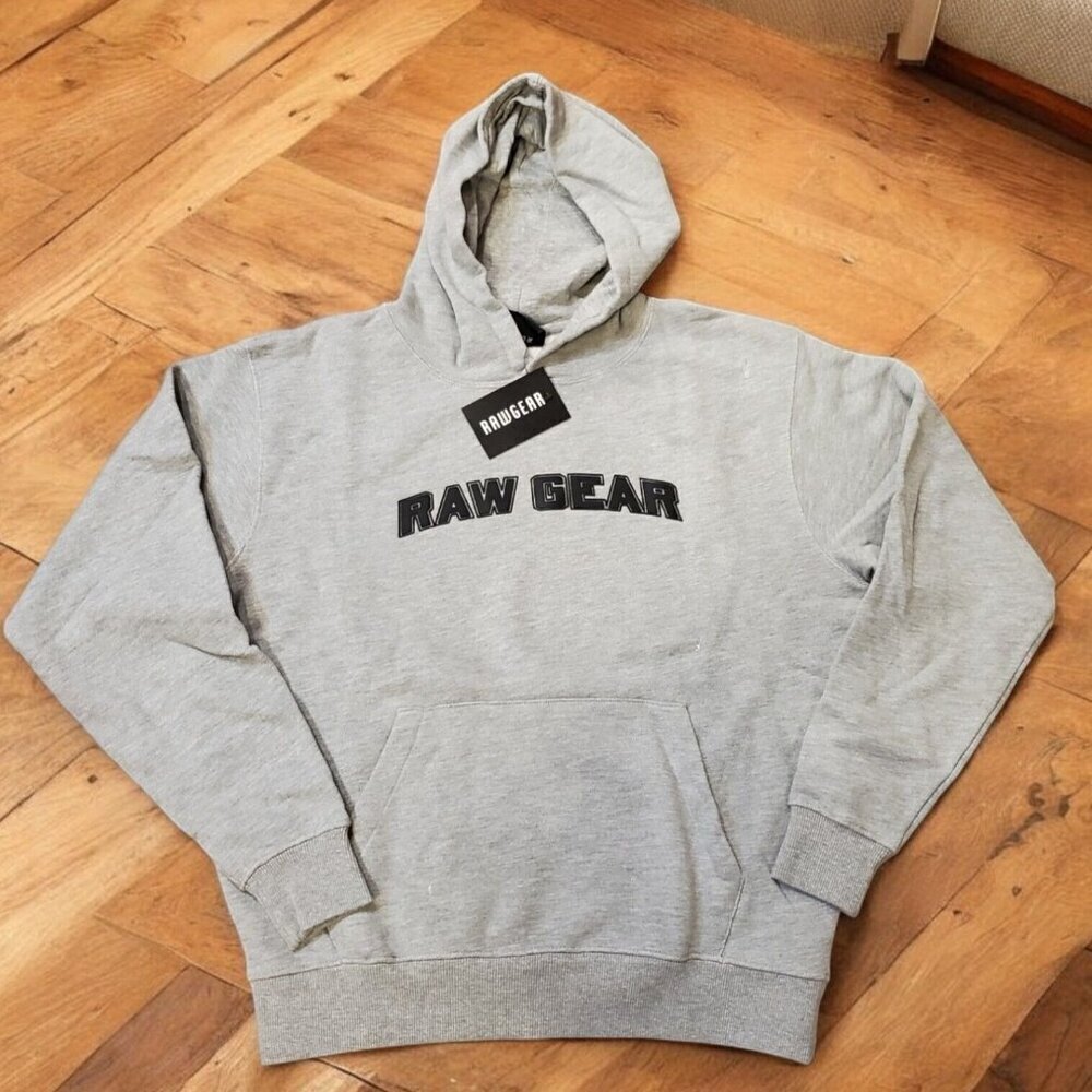 Rawgear Vintage Hoodie Men's Size Small Gray Distressed Puffed‎ Logo Streeywear